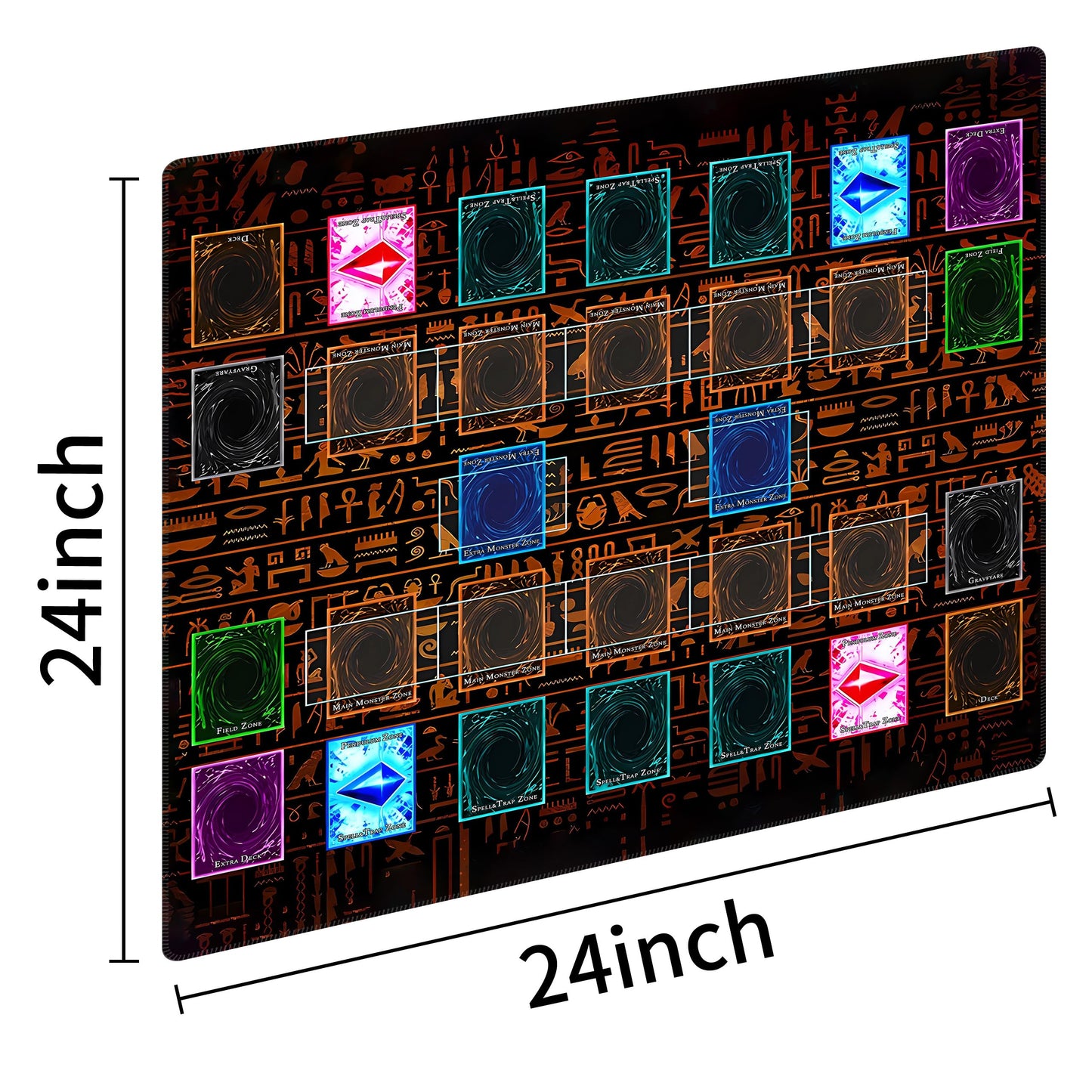 Extalas Stitched Yugioh Playmat – 2-Player Master Rule Field Zones, Large 24 x 14 in