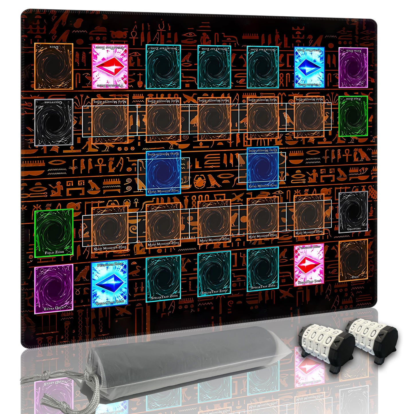 Extalas Stitched Yugioh Playmat – 2-Player Master Rule Field Zones, Large 24 x 14 in