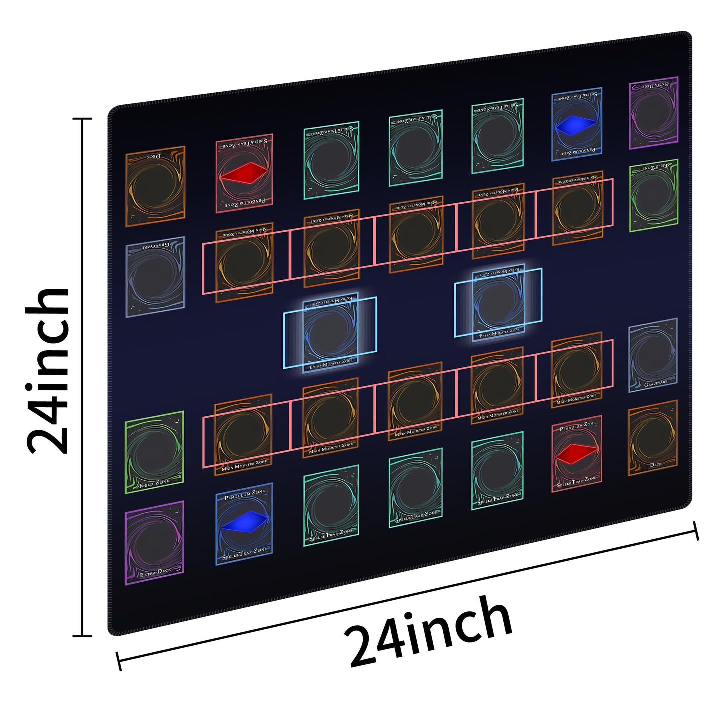 Extalas Stitched Yugioh Playmat – Master Rule Duel Field Zones, Large 24x14 in Card Game Mat with Original Art (Basic4)