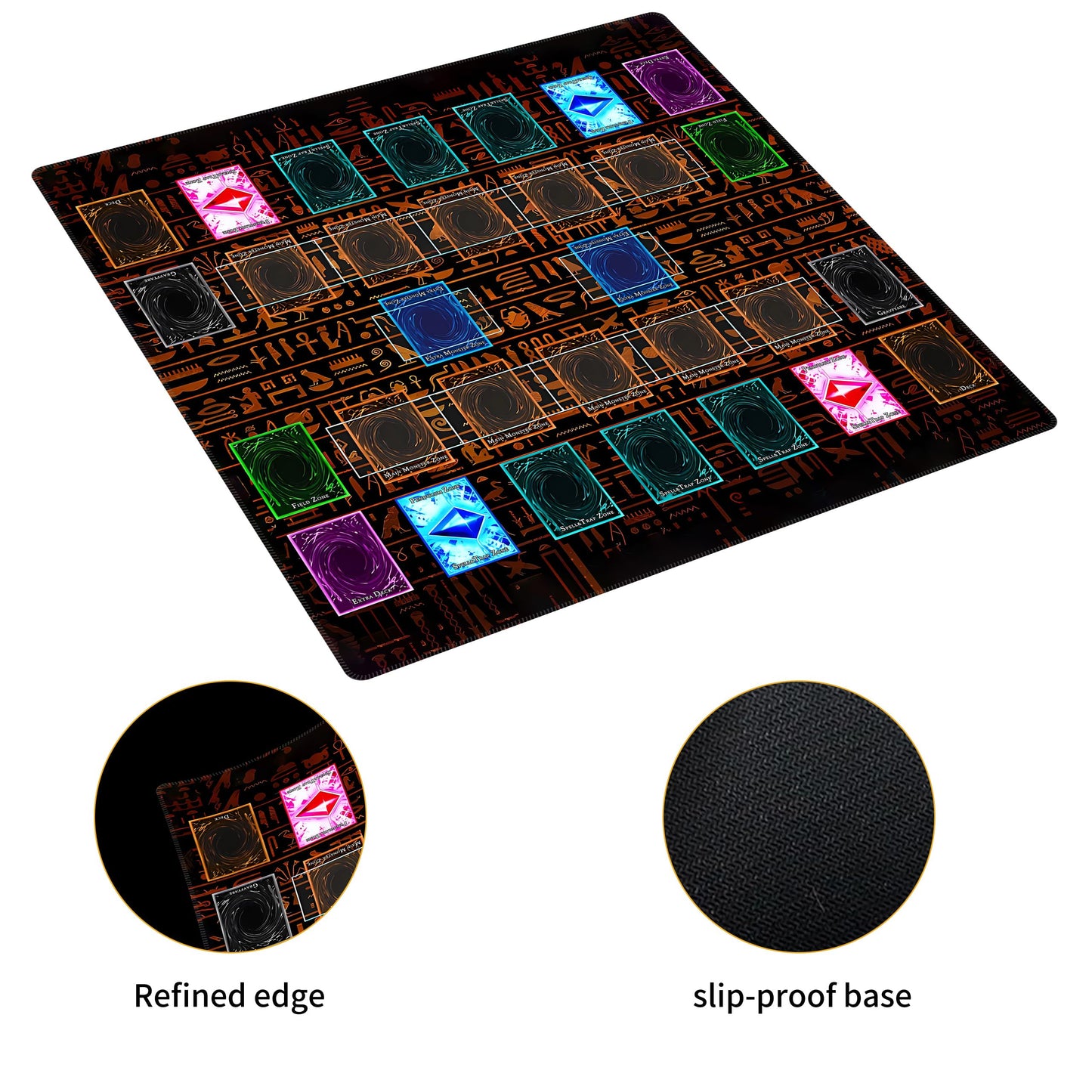 Extalas Stitched Yugioh Playmat – 2-Player Master Rule Field Zones, Large 24 x 14 in