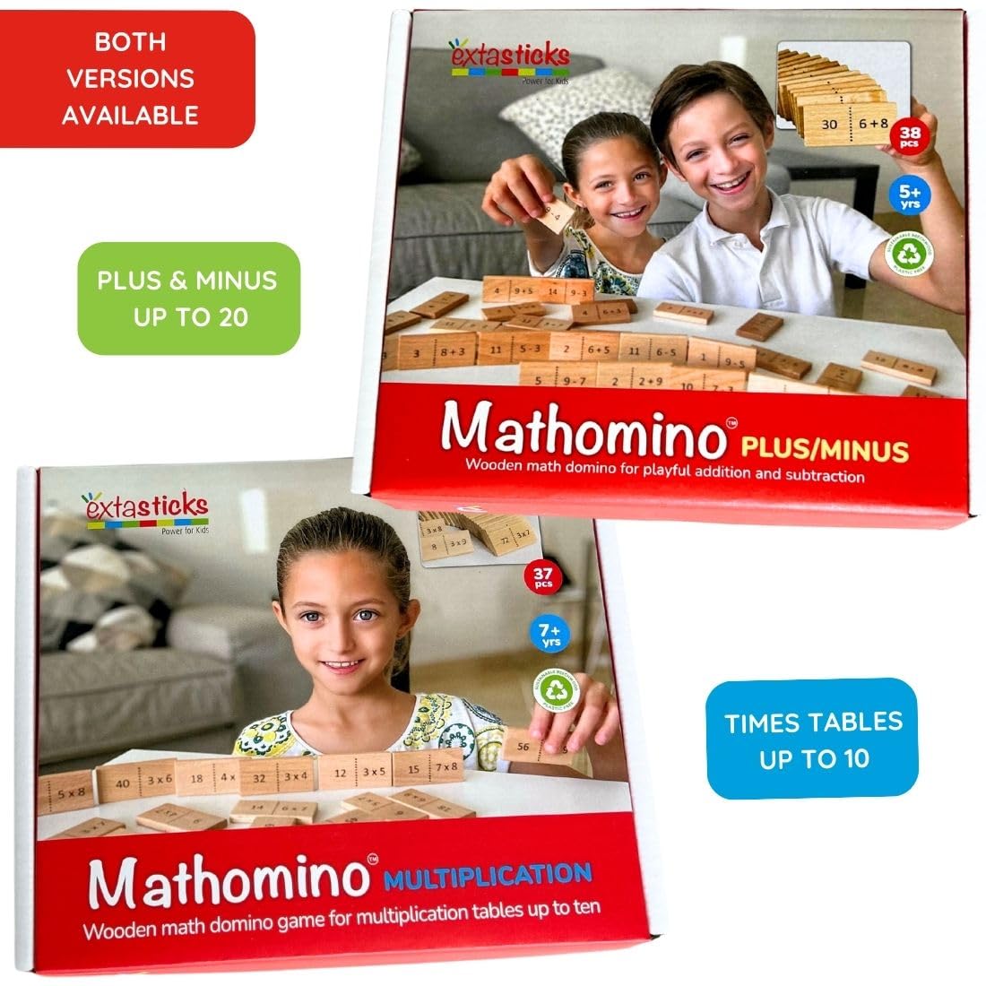 Extasticks Mathomino: Wooden Multiplication Domino Game for Times Tables