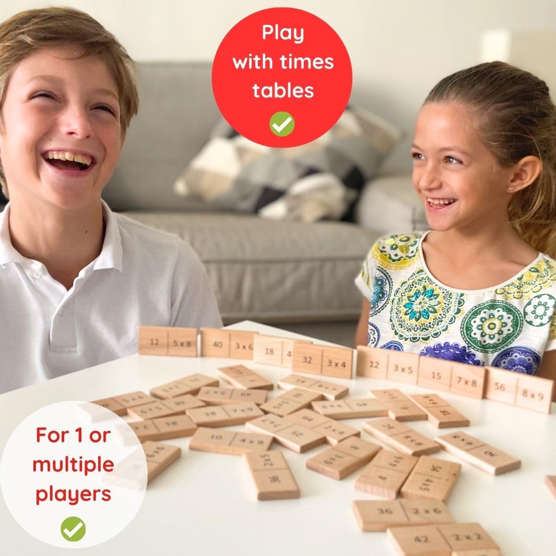 Extasticks Mathomino: Wooden Multiplication Domino Game for Times Tables