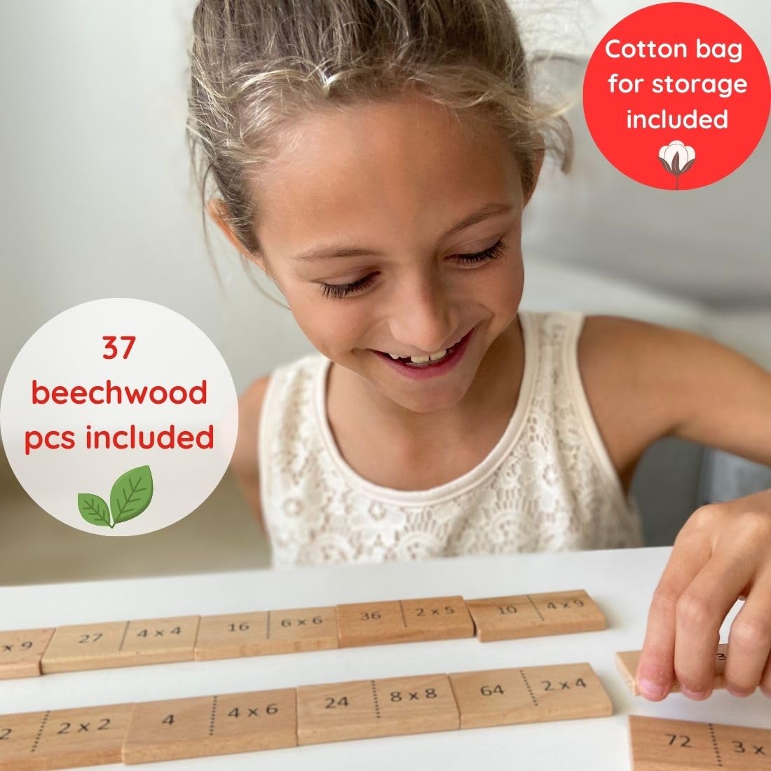 Extasticks Mathomino: Wooden Multiplication Domino Game for Times Tables