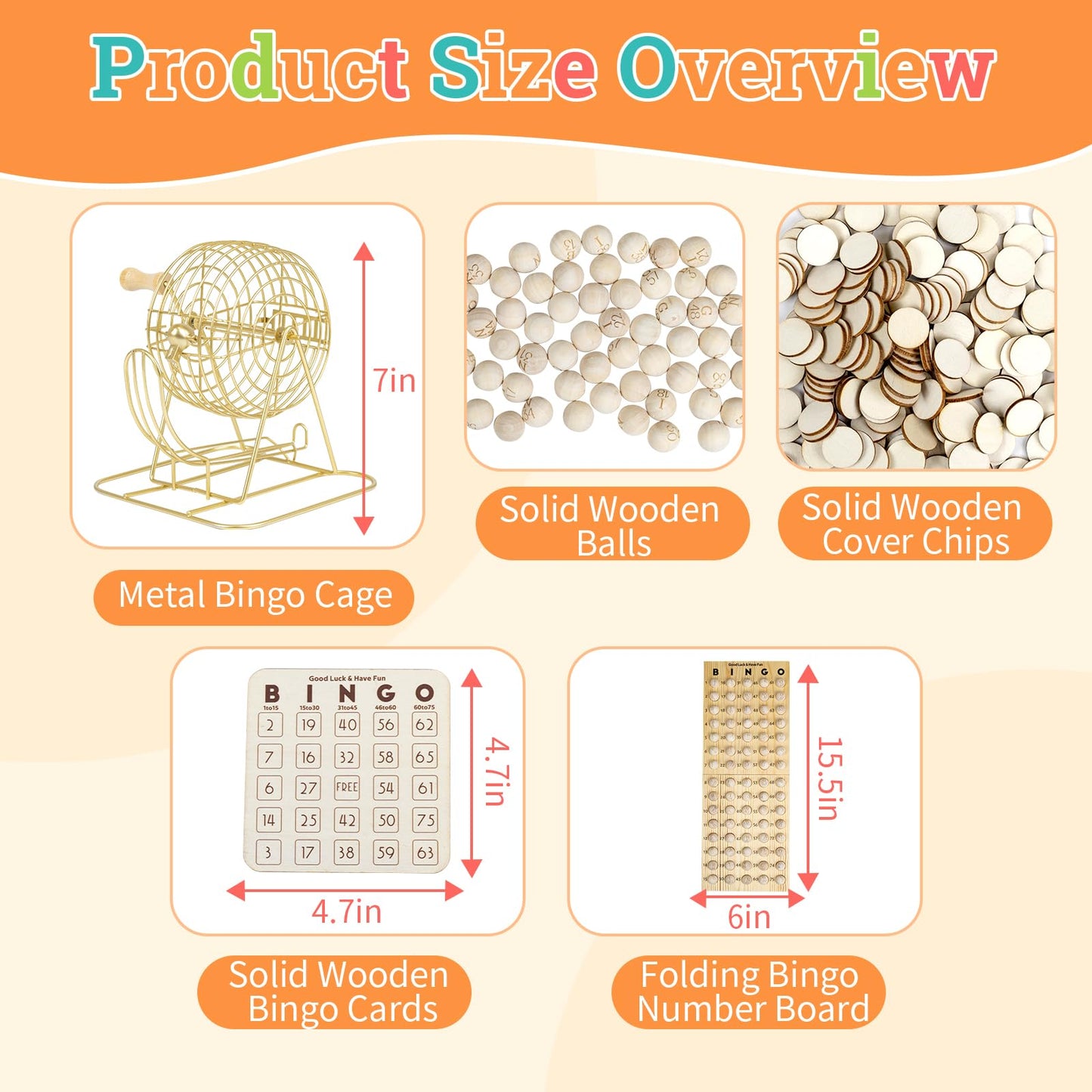 Extguds Wooden Bingo Game Set – Deluxe 7in Cage, 78 Balls, 15 Cards, 400 Chips & Storage Bag
