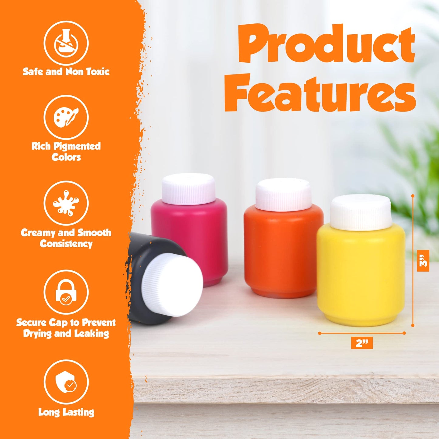EXTRIC Washable Kids Paint – 8 Color Non-Toxic Tempera, 2 oz Bottles