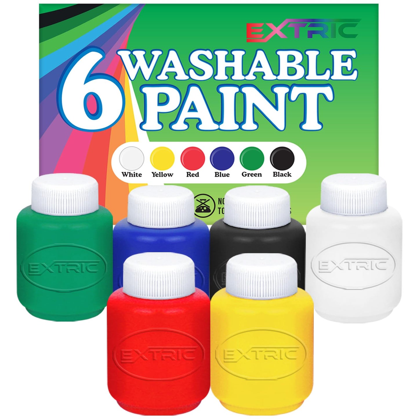 EXTRIC Washable Paint for Kids – 6 Color Non-Toxic Tempera, 2 oz Bottles