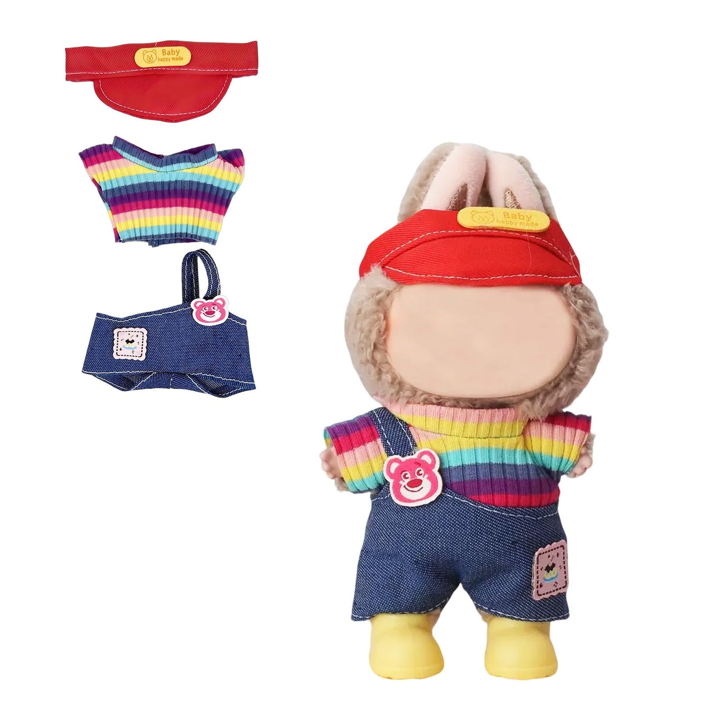 Eyancotoi 17cm Doll Clothes Set – Hat, Top, Suspenders & Pants (Style 12)