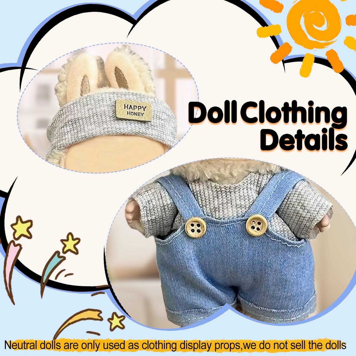 Eyancotoi 17cm Doll Clothes Set – Hat, Sweater & Suspenders (Style 5)