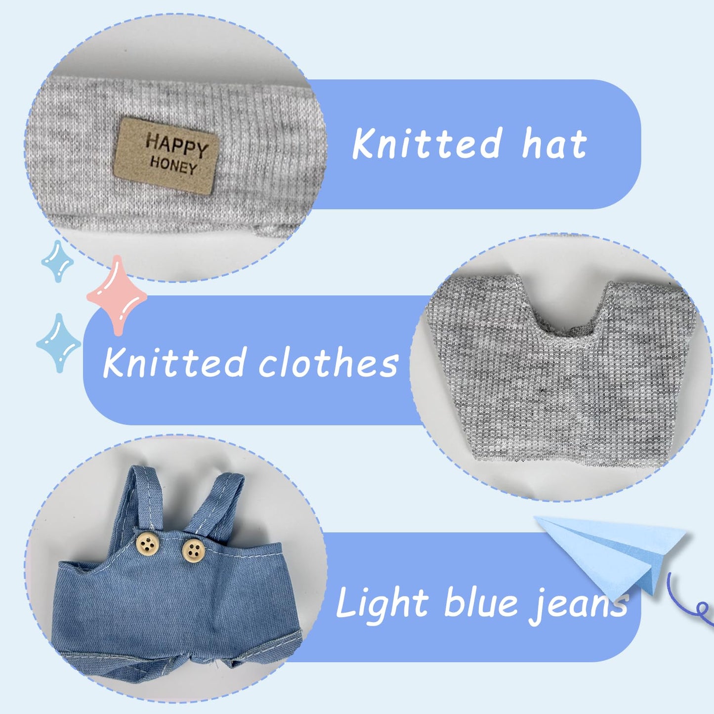 Eyancotoi 17cm Doll Clothes Set – Hat, Sweater & Suspenders (Style 5)