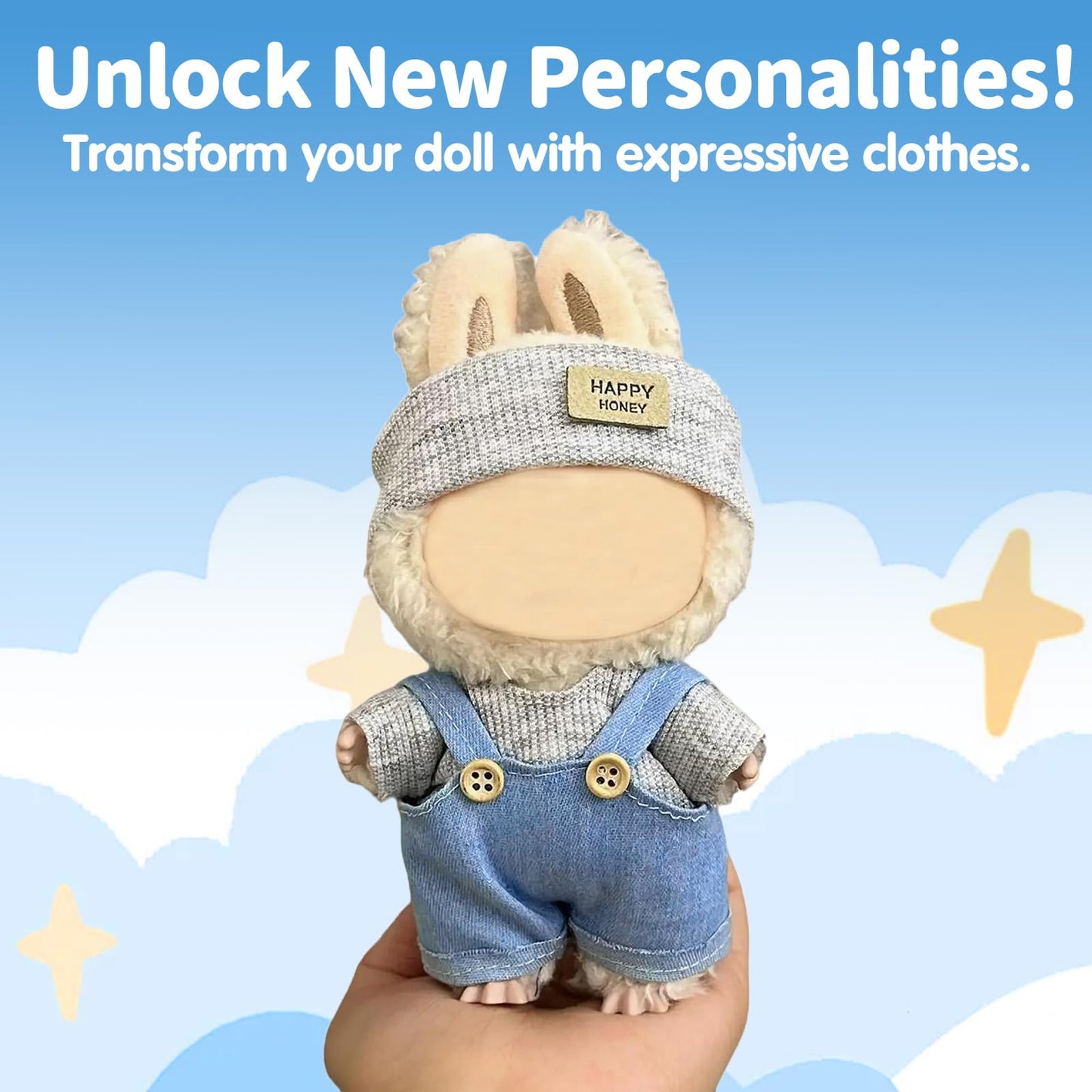 Eyancotoi 17cm Doll Clothes Set – Hat, Sweater & Suspenders (Style 5)
