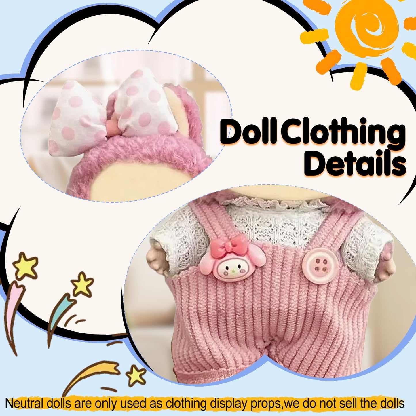 Eyancotoi 17cm Doll Clothes - Style 8 Top, Suspenders & Hair Clip Set