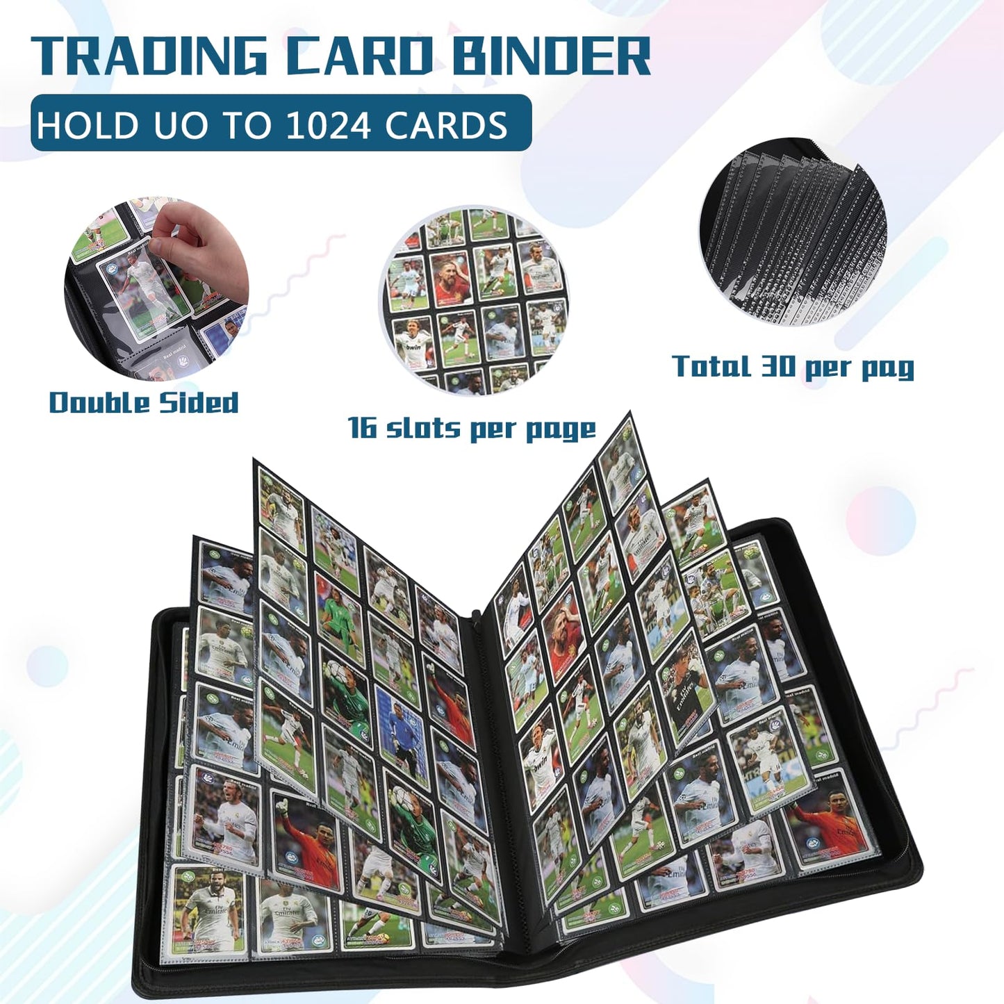 EYEGLEAM 1024-Pocket Card Binder – 16-Pocket Side-Loading Album (Blue) for MTG, TCG & Sports Cards