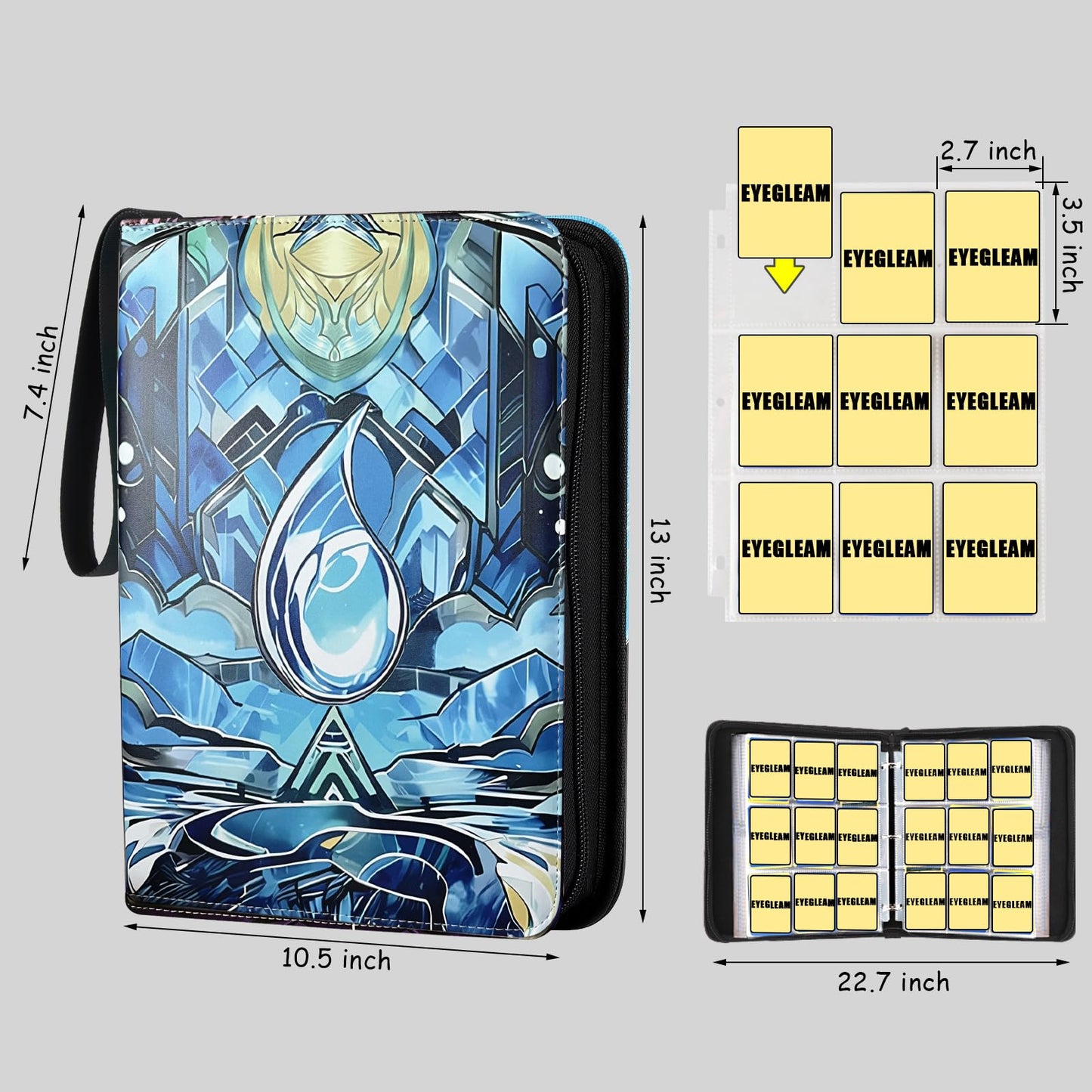 EYEGLEAM Card Binder – 9-Pocket Blue Binder for MTG/TCG, Holds 720 Cards, Premium PU Leather