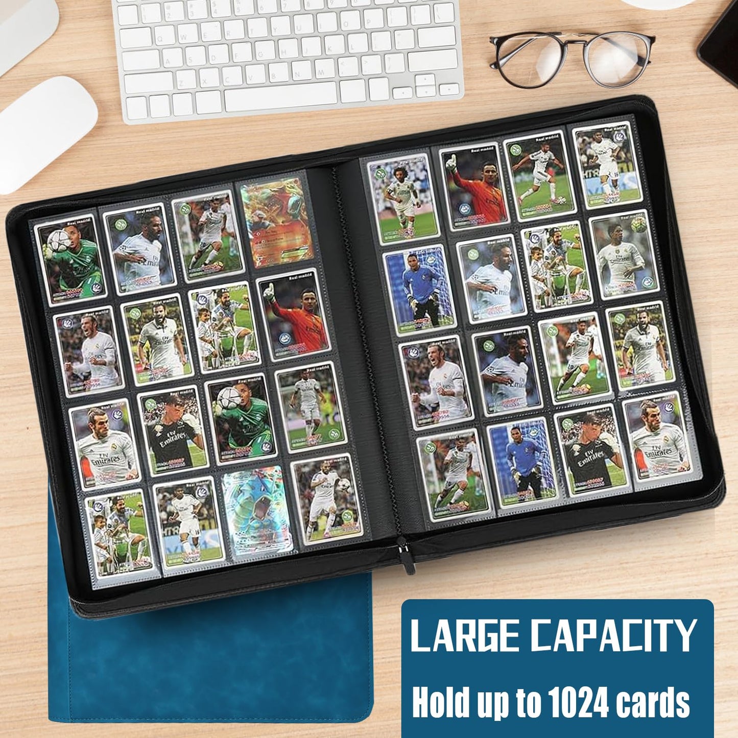EYEGLEAM 1024-Pocket Card Binder – 16-Pocket Side-Loading Album (Blue) for MTG, TCG & Sports Cards