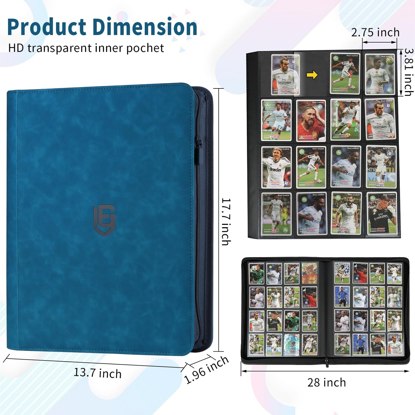 EYEGLEAM 1024-Pocket Card Binder – 16-Pocket Side-Loading Album (Blue) for MTG, TCG & Sports Cards