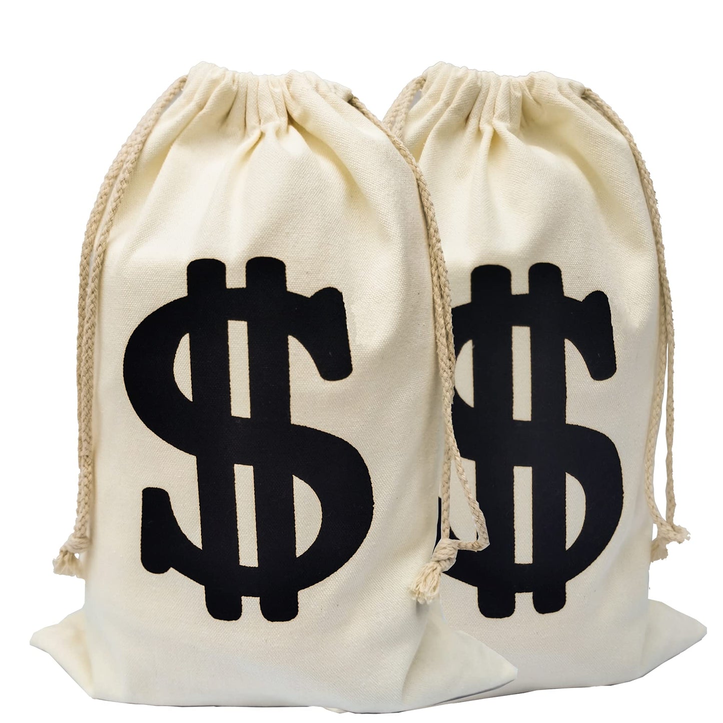 Eyllaaoo 2-Pack Canvas Money Bags with Drawstring Closure and Dollar Sign Design