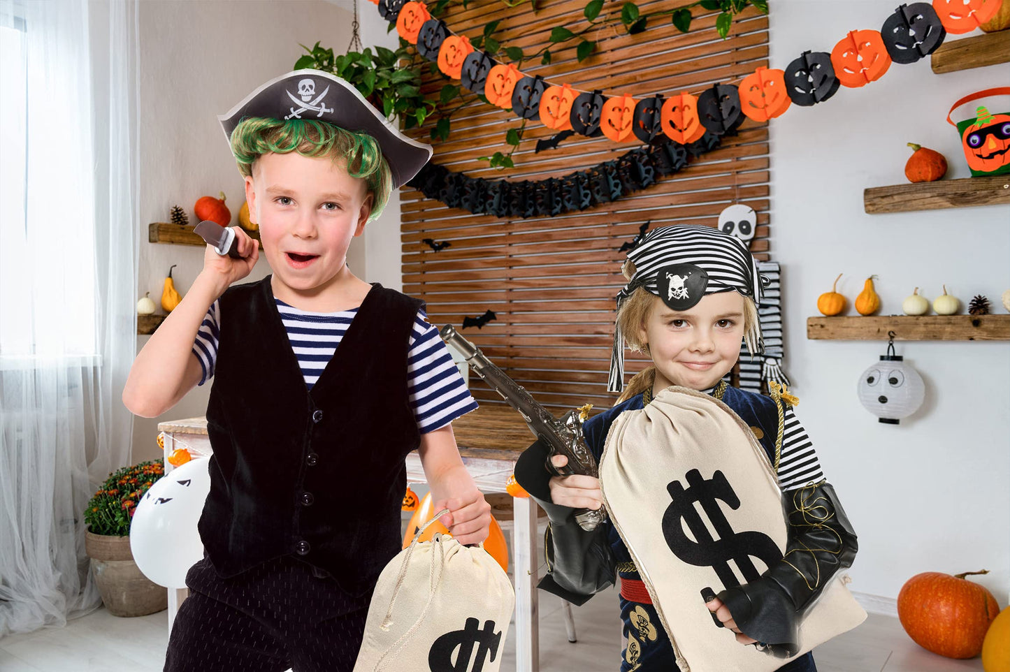 Eyllaaoo 2-Pack Canvas Money Bags with Drawstring Closure and Dollar Sign Design