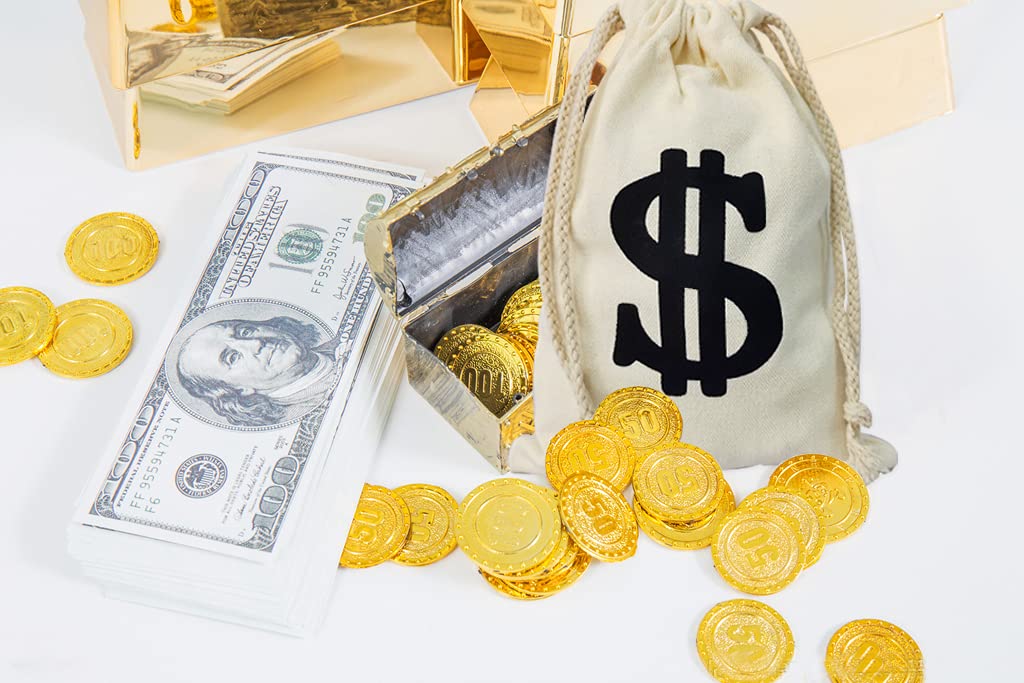 Eyllaaoo 2-Pack Canvas Money Bags with Drawstring Closure and Dollar Sign Design