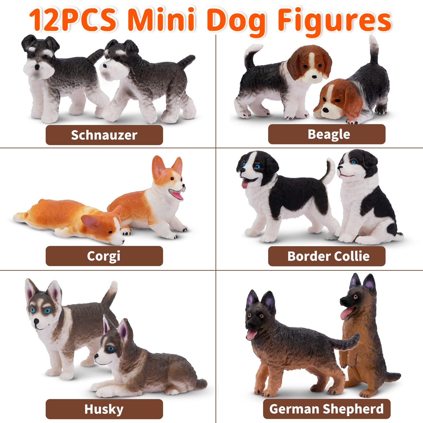 EYSCOTA 12PCS Dog Figurines Playset | Realistic Hand-Painted Puppy Figures