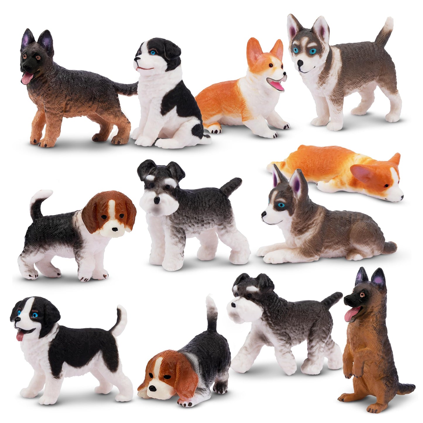 EYSCOTA 12PCS Dog Figurines Playset | Realistic Hand-Painted Puppy Figures