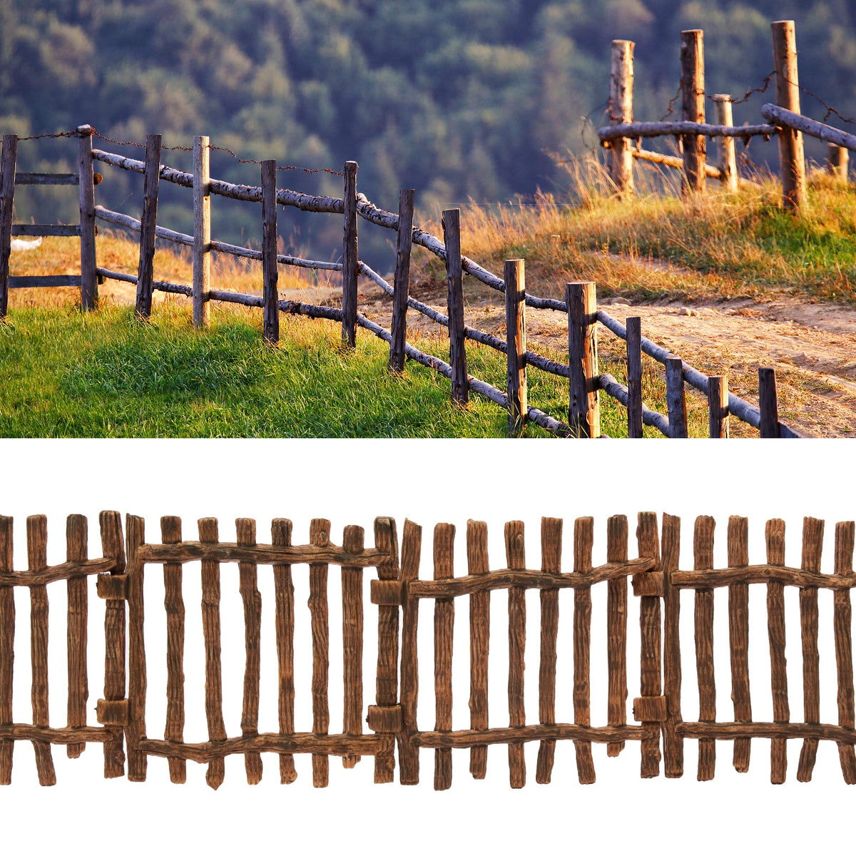 EYSCOTA Realistic Toy Fence – Large Corral Fencing Panel Playset for Horses & Farm Figurines