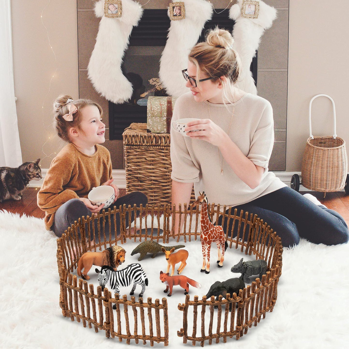 EYSCOTA Realistic Toy Fence – Large Corral Fencing Panel Playset for Horses & Farm Figurines
