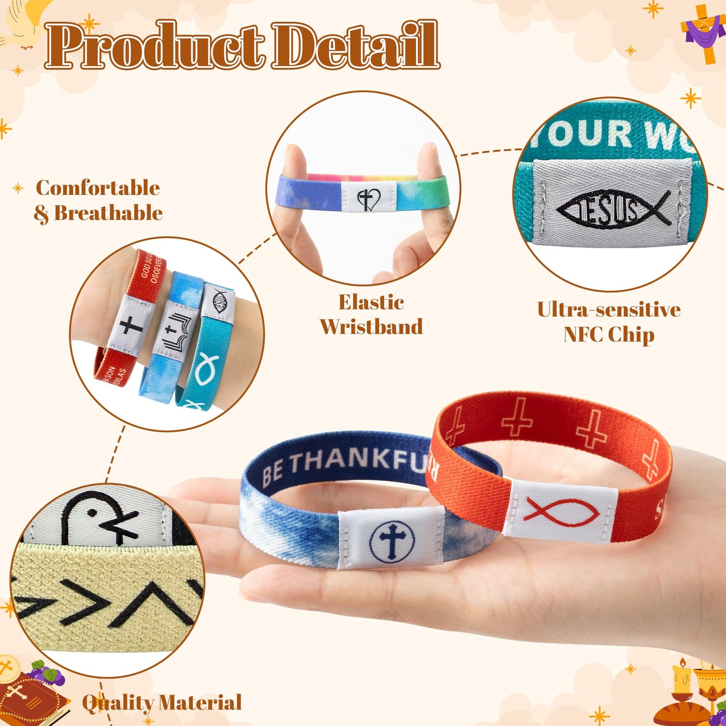 EYxsaxenk NFC Bible Verse Bracelet Set – 16 Colorful Christian Bracelets with NFC Access