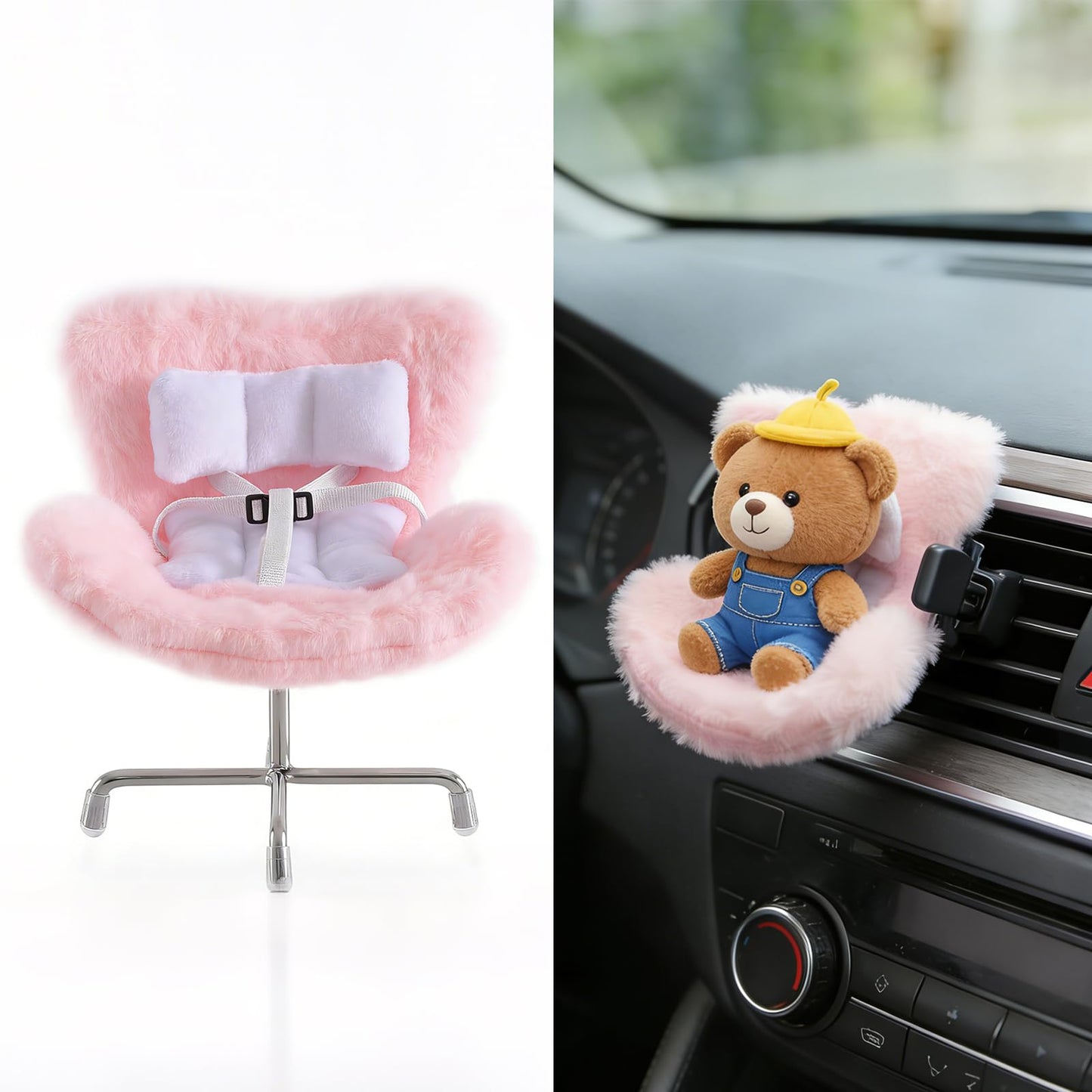 Ezcora Pink Doll Car Seat with Air-Vent Clip & Desktop Display Leg (10–17cm)