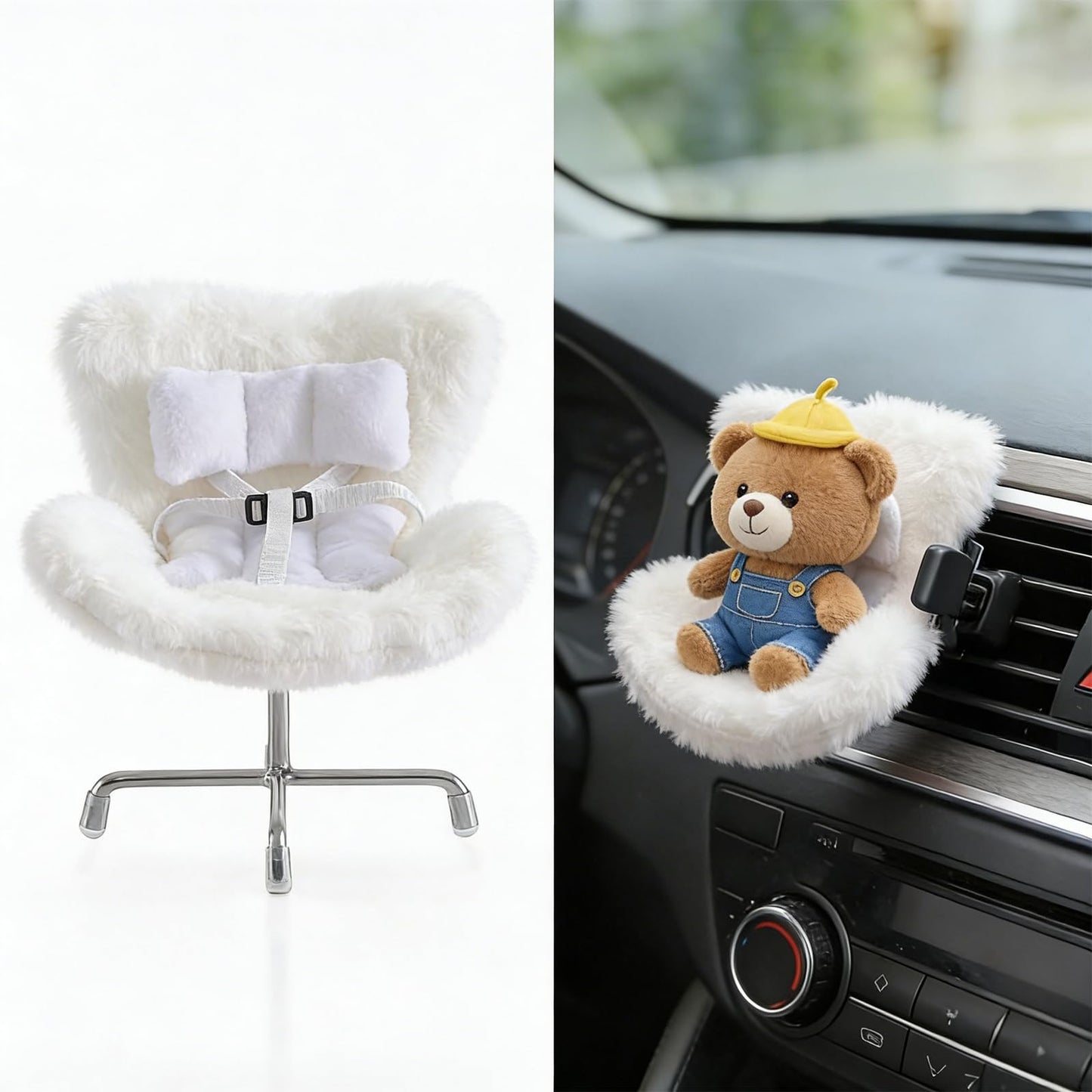 Ezcora Doll Car Seat Clip-On Vent (10-17 cm) with Desktop Display Leg - White
