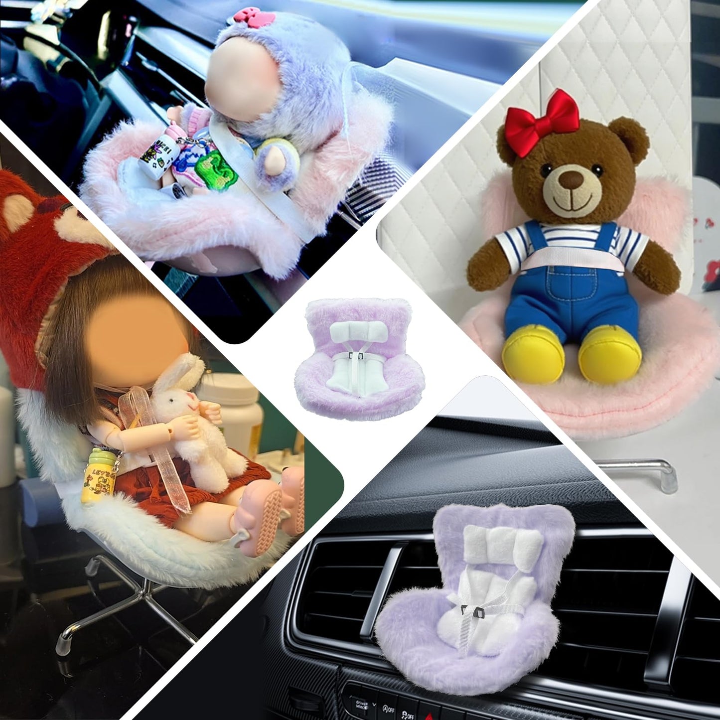 Ezcora Pink Doll Car Seat with Air-Vent Clip & Desktop Display Leg (10–17cm)