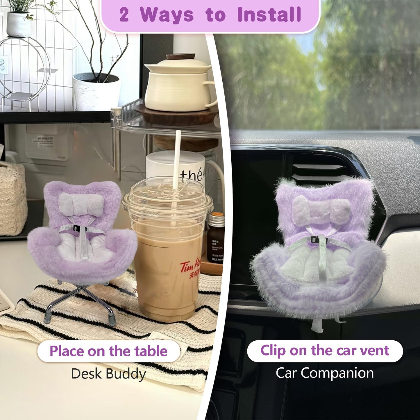 Ezcora Pink Doll Car Seat with Air-Vent Clip & Desktop Display Leg (10–17cm)