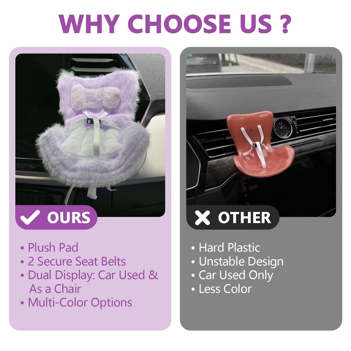 Ezcora Pink Doll Car Seat with Air-Vent Clip & Desktop Display Leg (10–17cm)