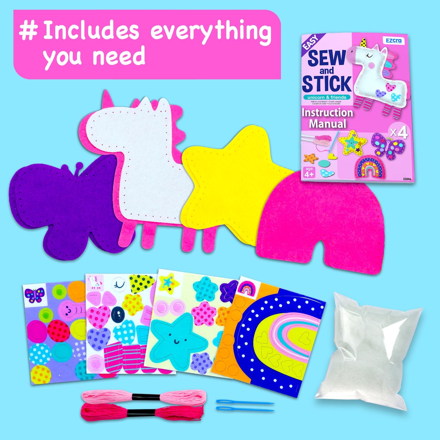 EZCRA Unicorn Sewing Kit for Kids 4-8 — 4 Easy, Mess-Free Projects