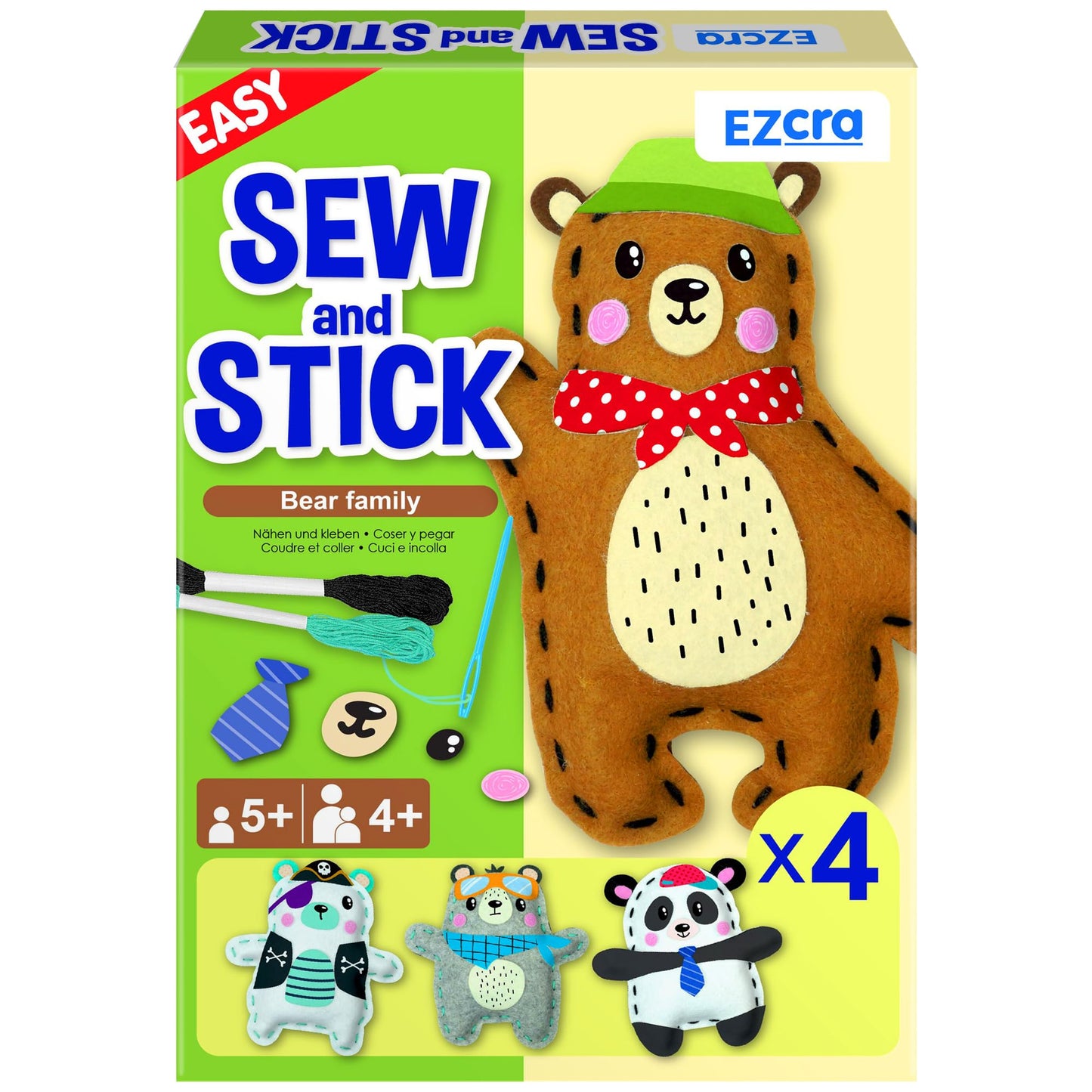 EZCRA Bear & Animal Sewing Kit for Kids 4-8 – No-Mess Felt Craft & Learn-to-Sew
