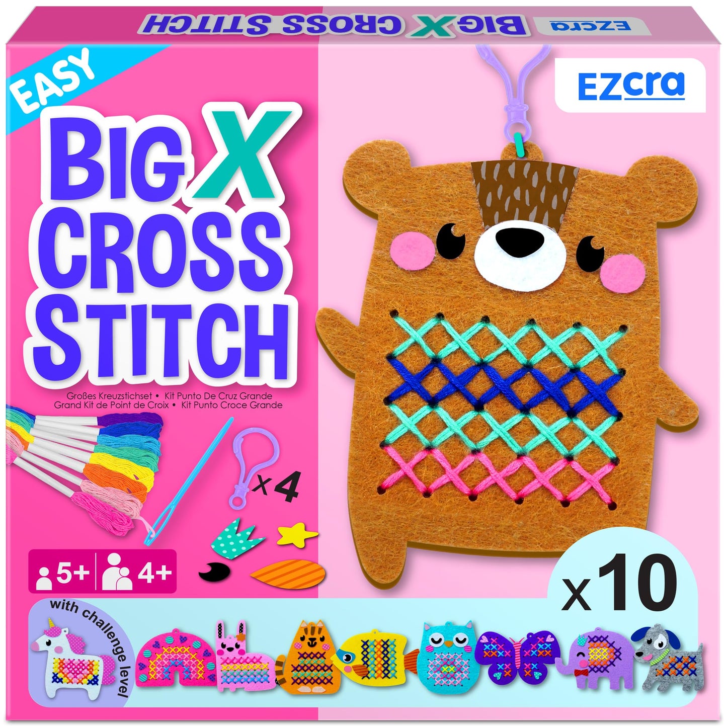 EZCRA Beginner Needlepoint Cross Stitch Kit for Kids 5-8 — Easy Embroidery Starter Set with Jumbo Needles & Pre-Printed Patterns