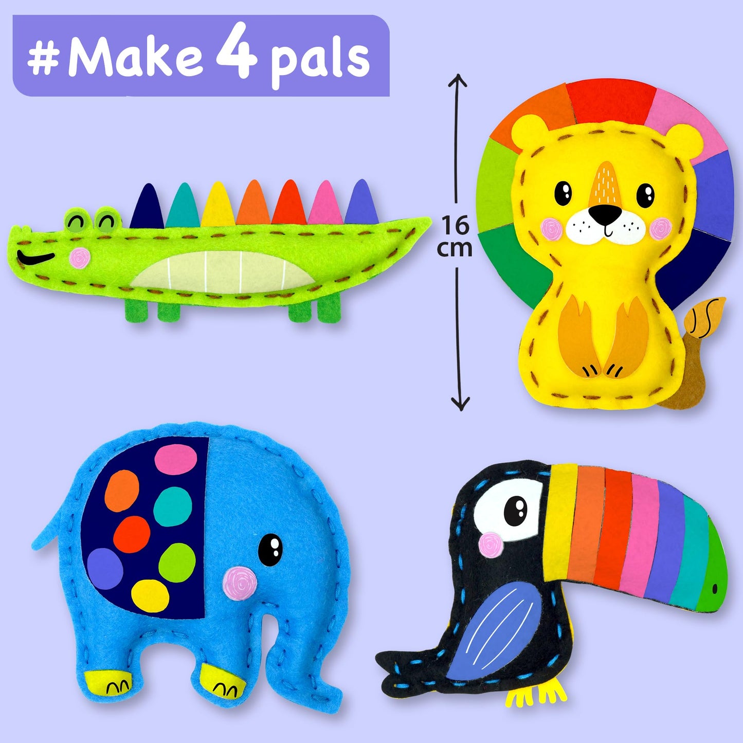 EZCRA Safari Animals Sewing Kit for Kids Ages 4-8 | No-Mess Felt Craft & Beginner Sewing Toys