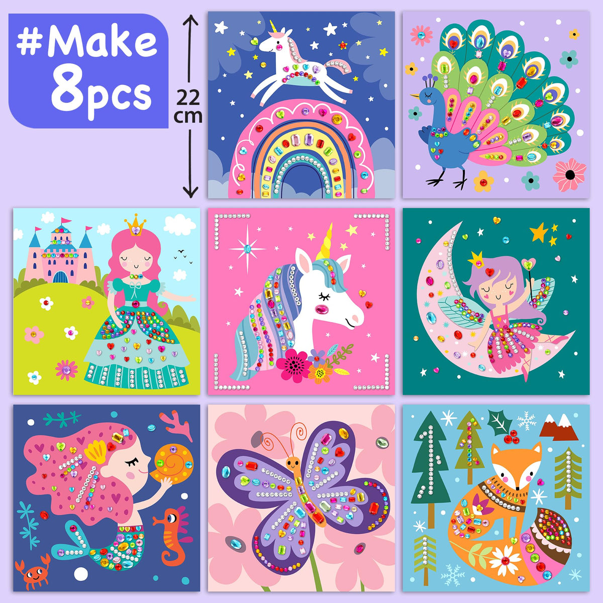 EZCRA Easy Gems Sticker Kit for Kids – 990+ Gems, 8 Unicorn Princess Themes