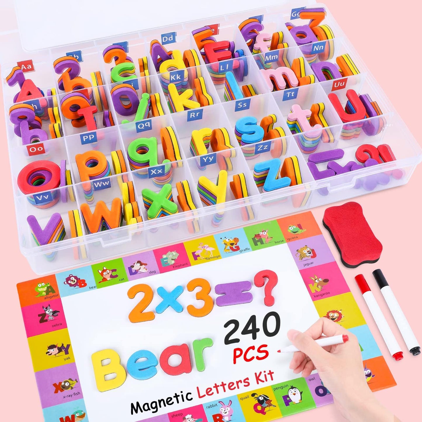 EZIGO 240Pcs Magnetic Letters & Numbers Kit – Colorful Alphabet Magnets & Magnetic Board
