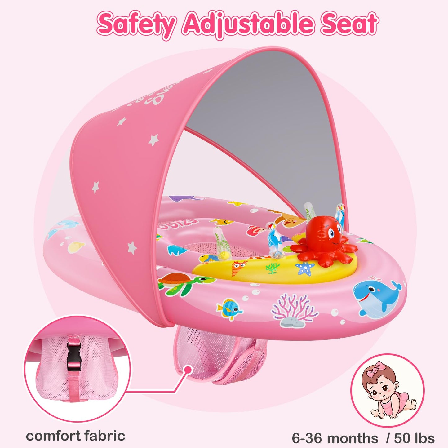 EZIGO Baby Pool Float with Canopy – UPF50+ Sun Protection & Ocean Toy Accessories