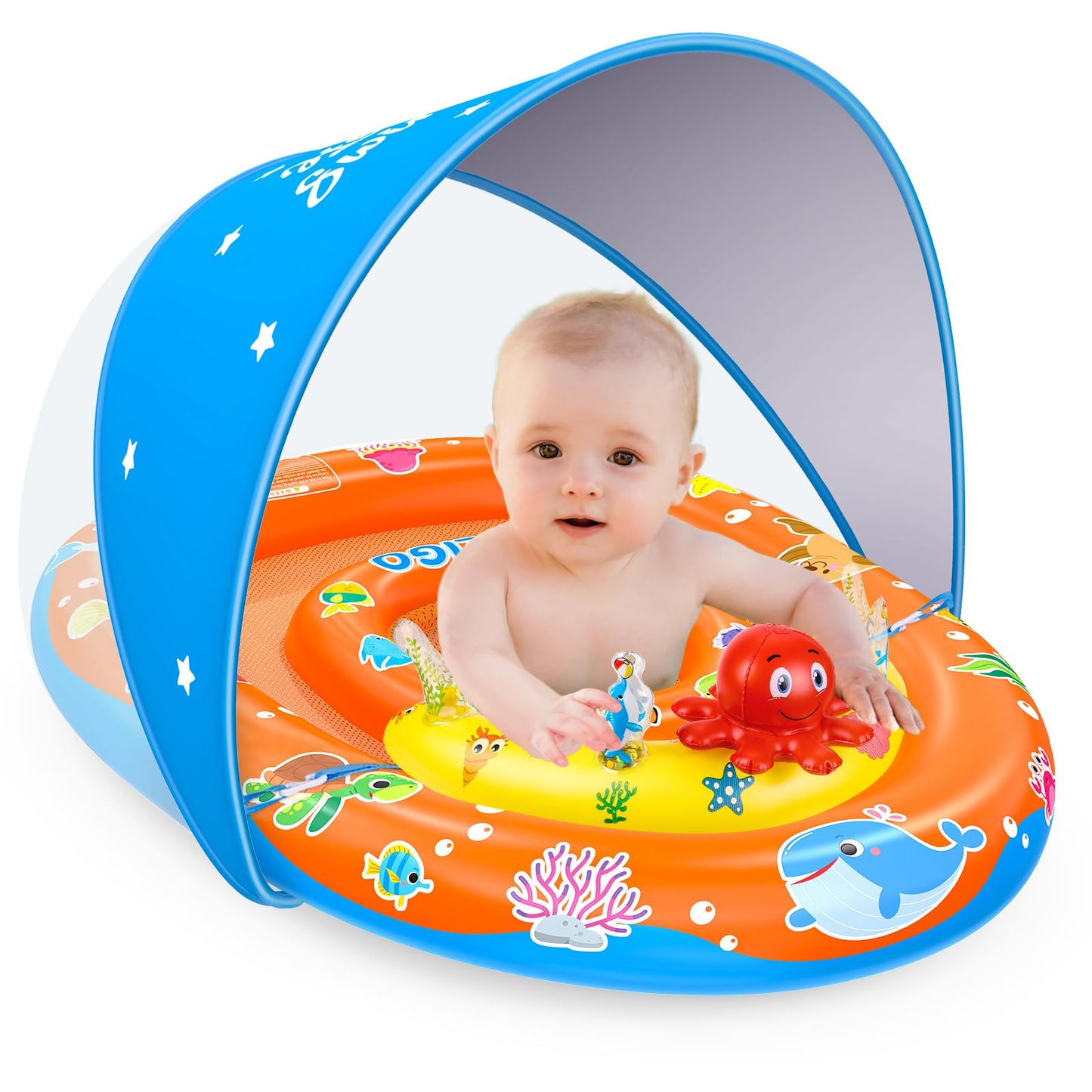 EZIGO Baby Pool Float with Canopy — UPF 50+ Sun Protection (6-36 Months)