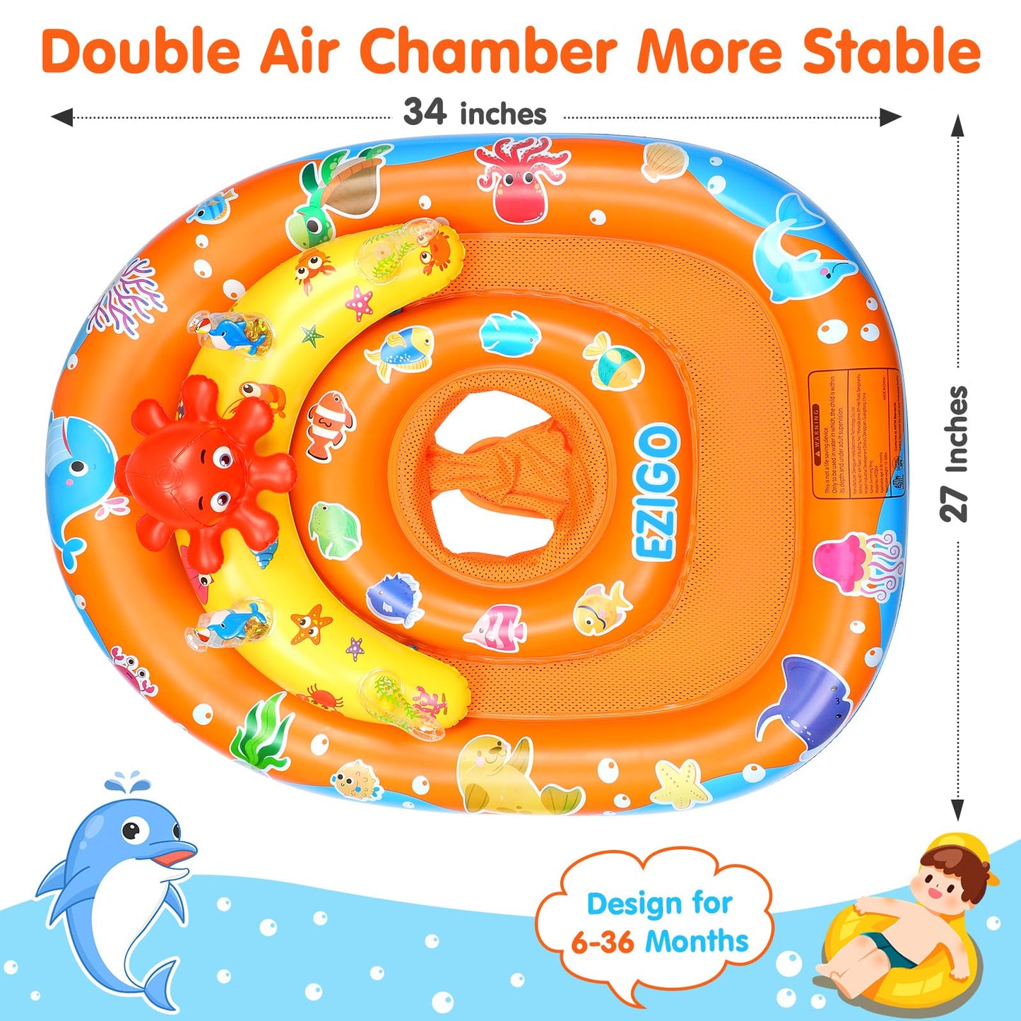 EZIGO Baby Pool Float with Canopy — UPF 50+ Sun Protection (6-36 Months)