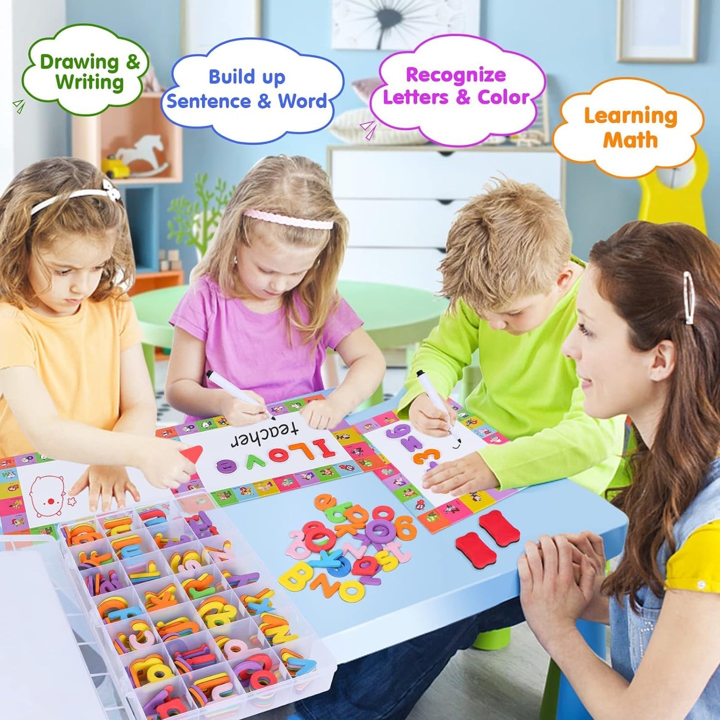 EZIGO 240Pcs Magnetic Letters & Numbers Kit – Colorful Alphabet Magnets & Magnetic Board