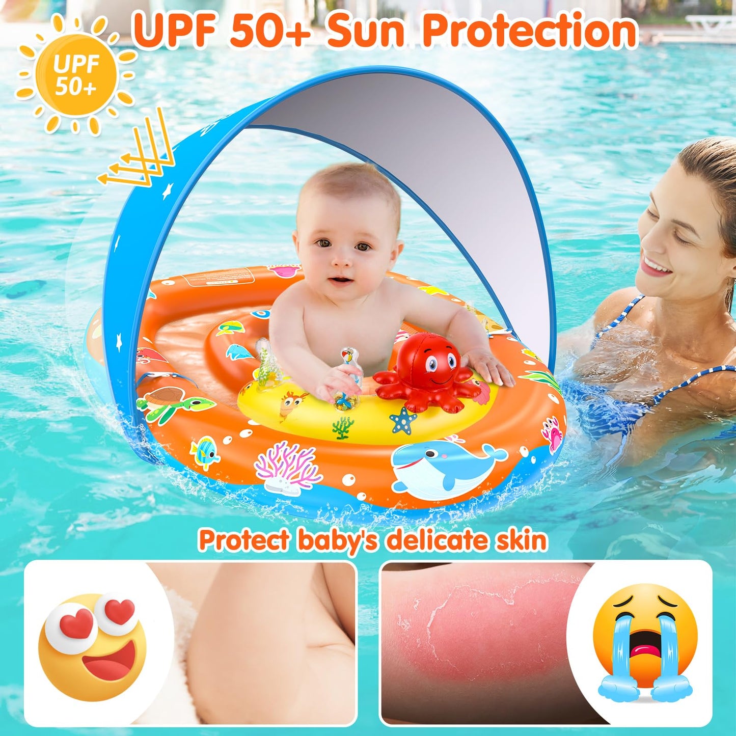 EZIGO Baby Pool Float with Canopy — UPF 50+ Sun Protection (6-36 Months)