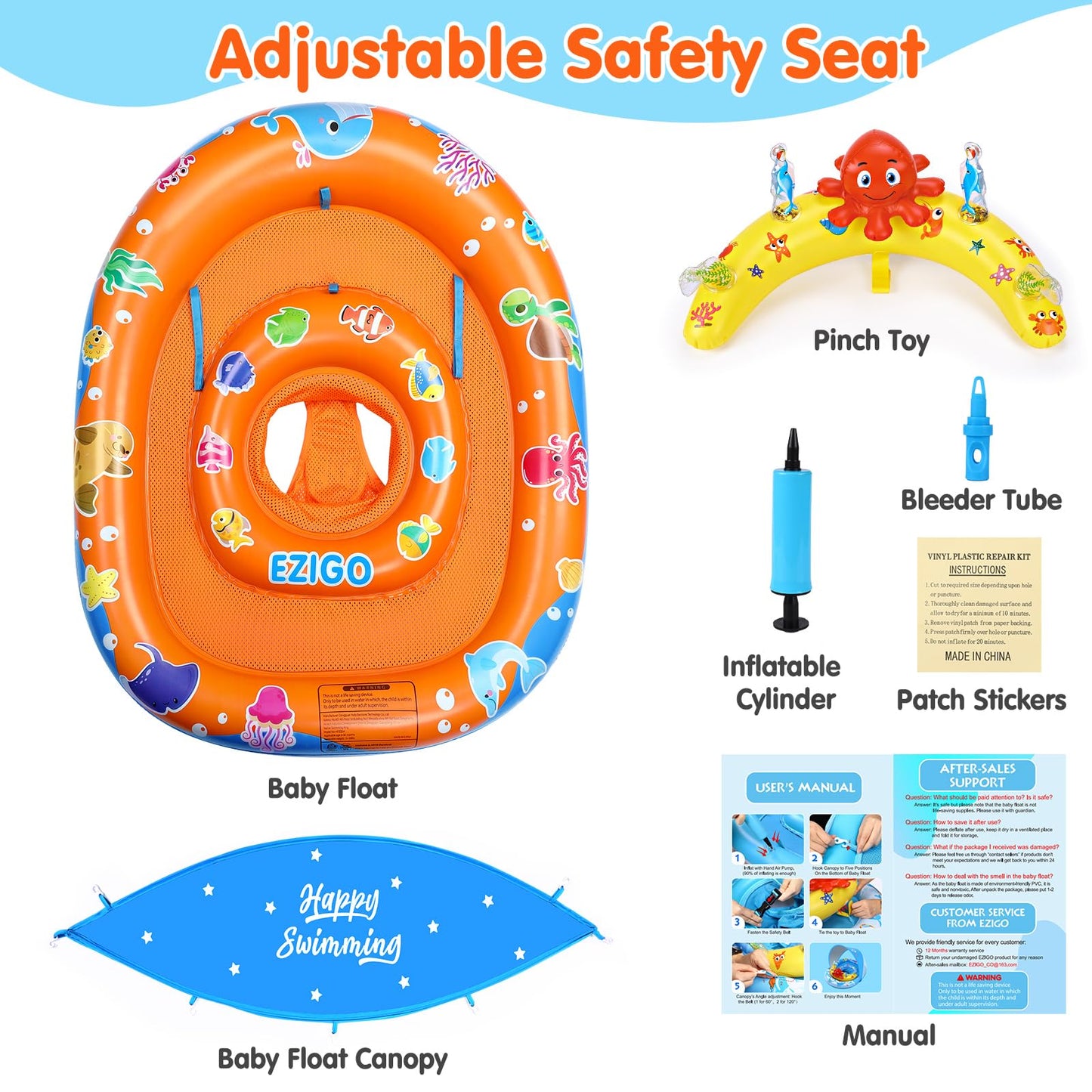 EZIGO Baby Pool Float with Canopy — UPF 50+ Sun Protection (6-36 Months)