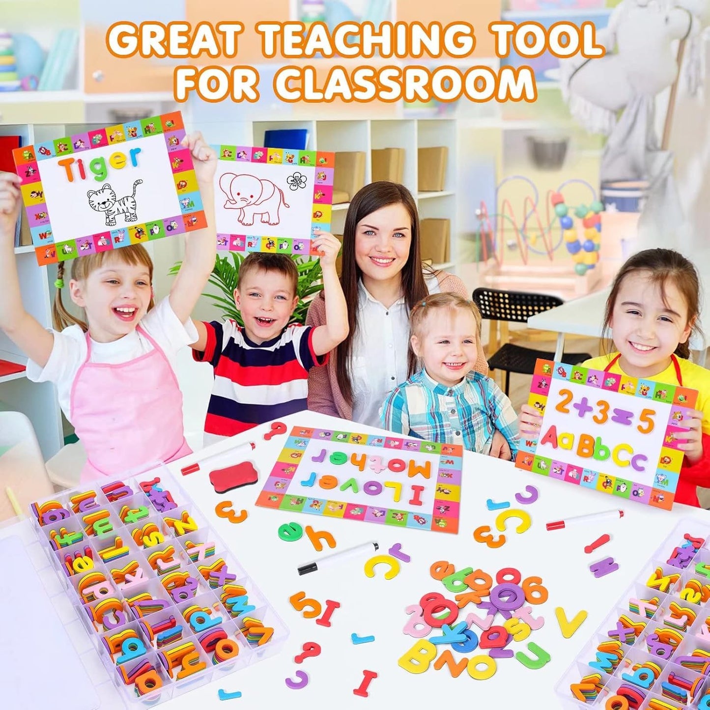 EZIGO 240Pcs Magnetic Letters & Numbers Kit – Colorful Alphabet Magnets & Magnetic Board