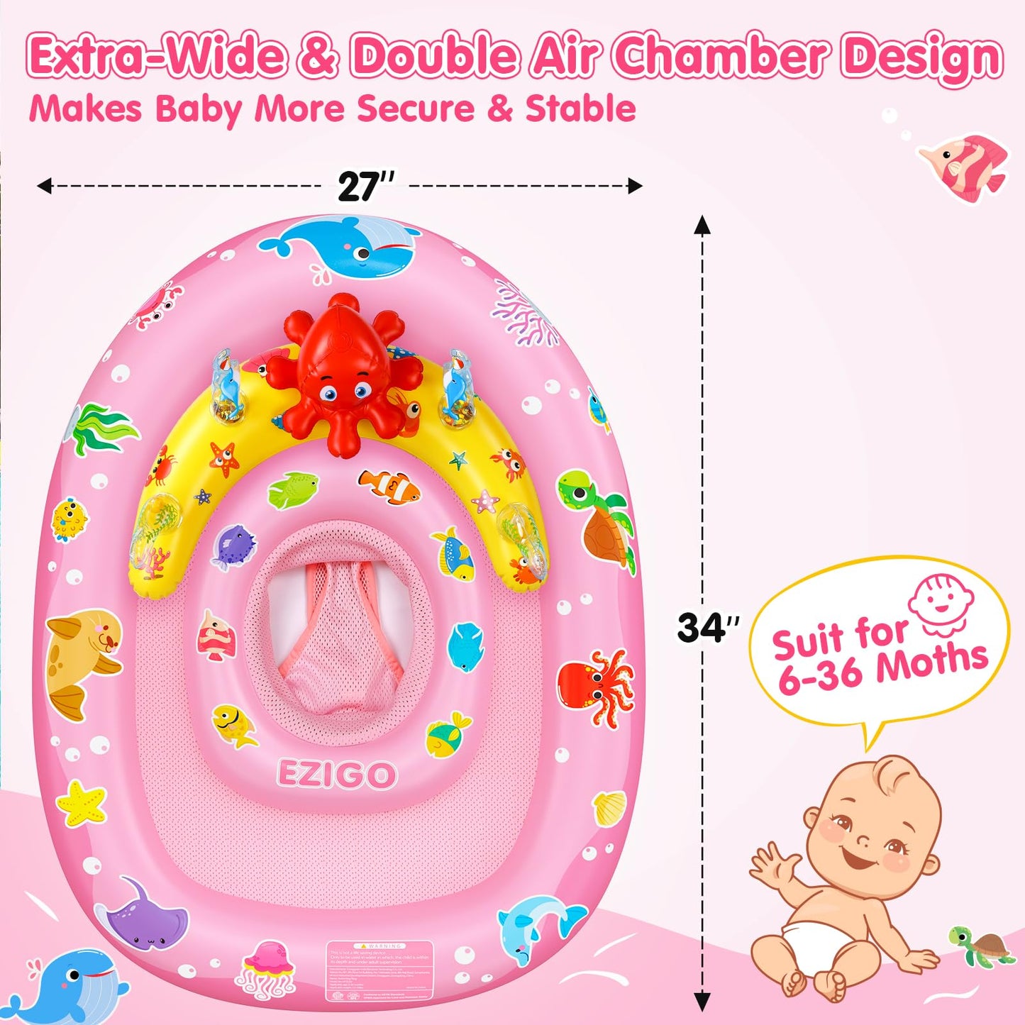EZIGO Baby Pool Float with Canopy – UPF50+ Sun Protection & Ocean Toy Accessories
