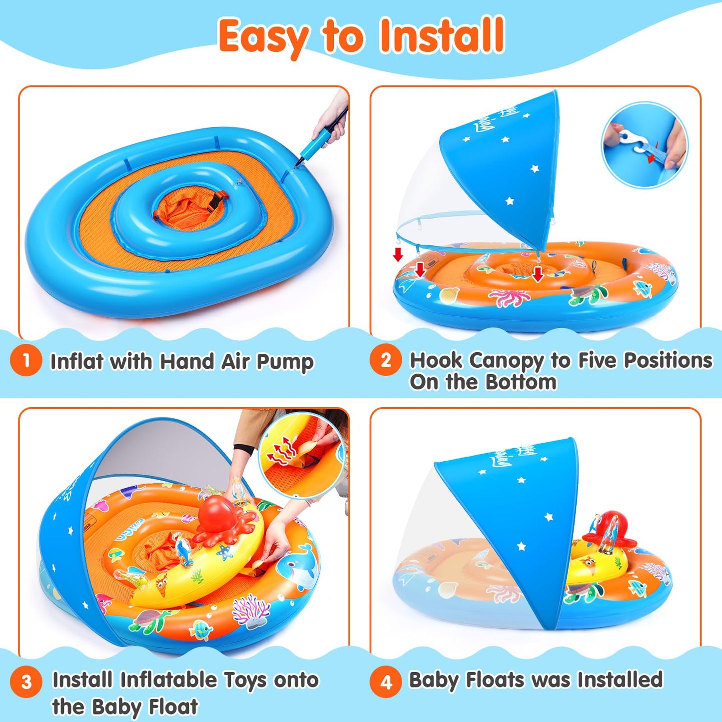 EZIGO Baby Pool Float with Canopy — UPF 50+ Sun Protection (6-36 Months)