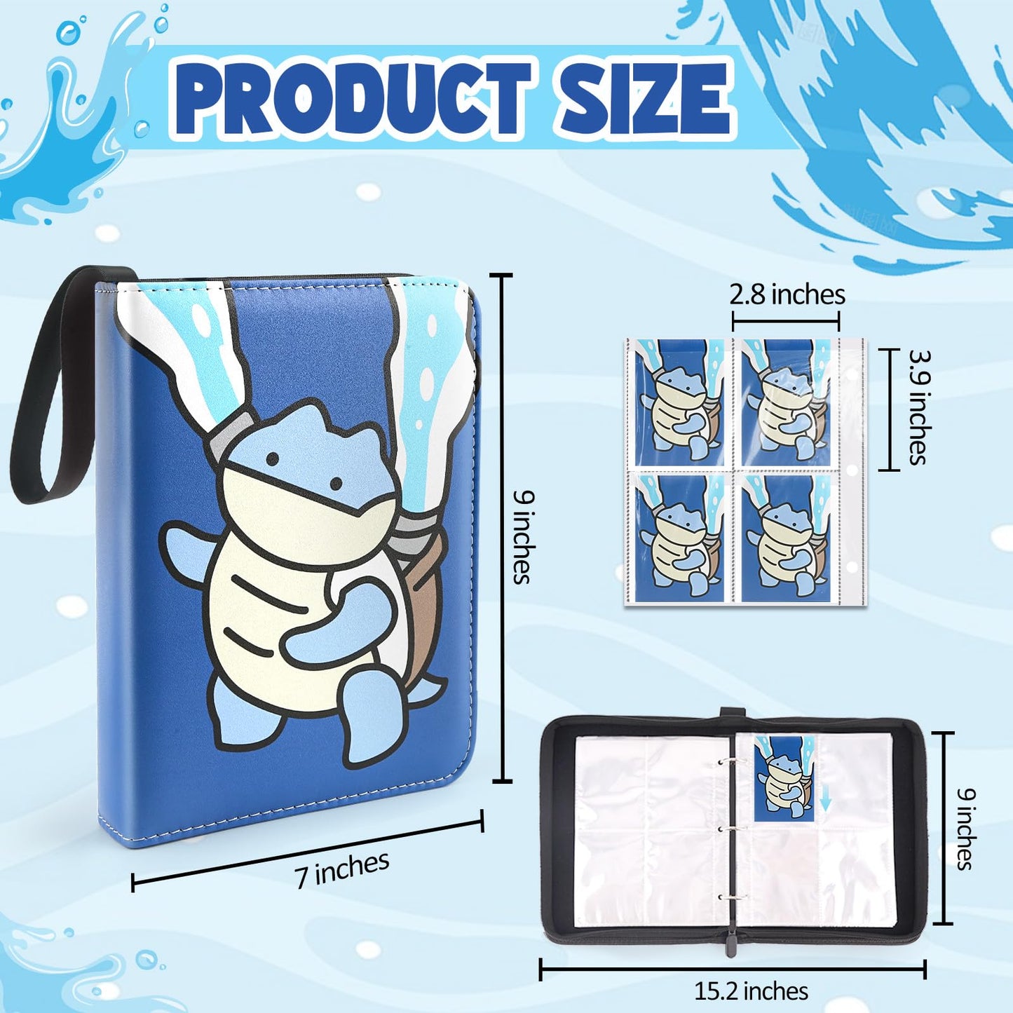 EZIYIN Collectible Card Binder – 400 Cards, 4 Pockets, PU Leather, Waterproof Zipper