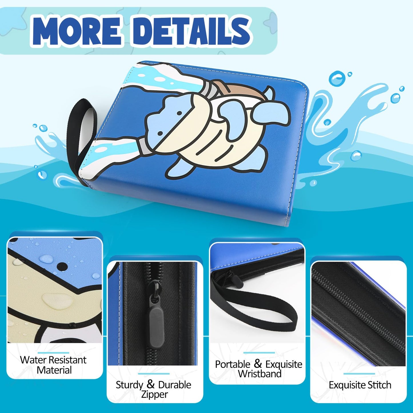 EZIYIN Collectible Card Binder – 400 Cards, 4 Pockets, PU Leather, Waterproof Zipper