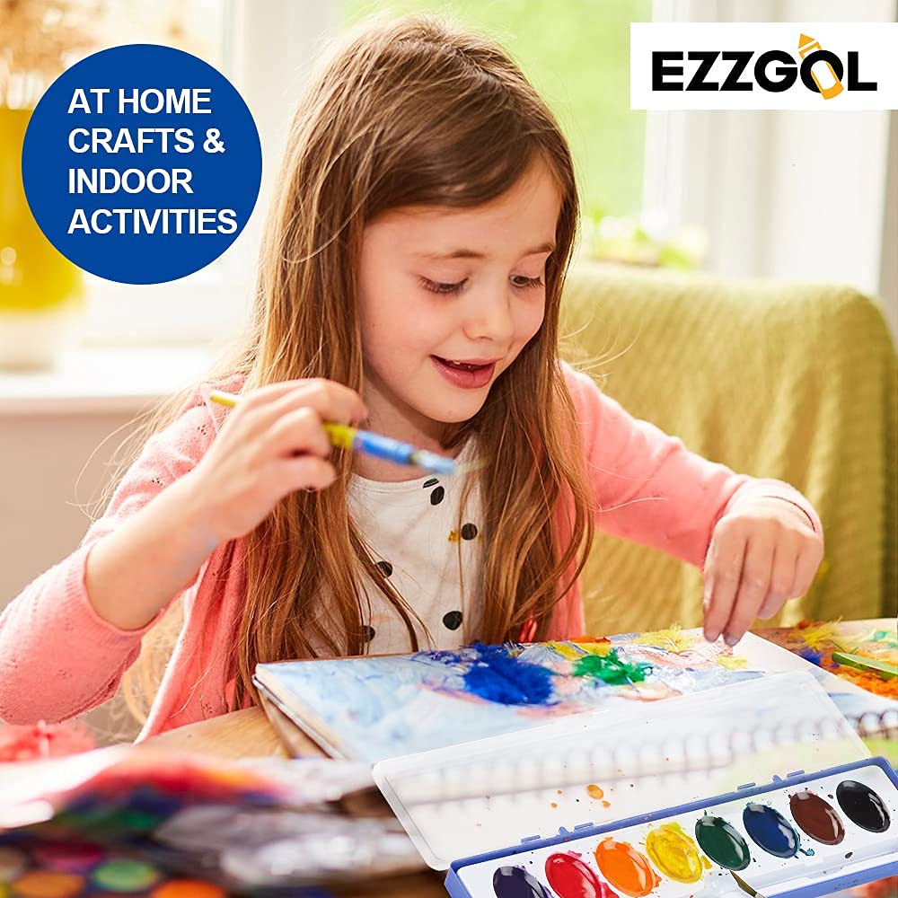 Ezzgol Watercolor Paint Sets – 24-Pack, 8 Colors, Kids Safe, Classroom-Ready